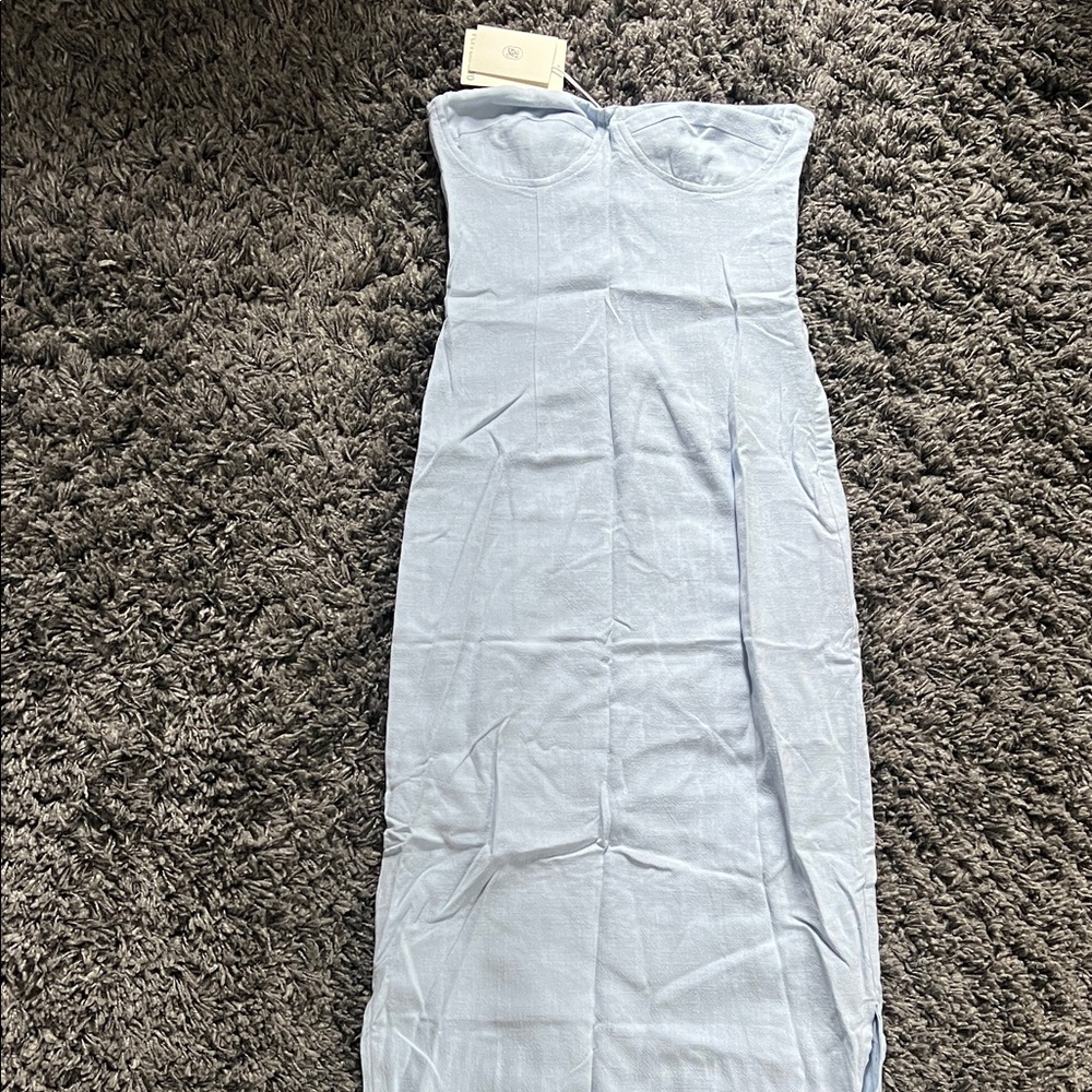 Peppermayo Powder Blue Strapless Bodycon Maxi Dress